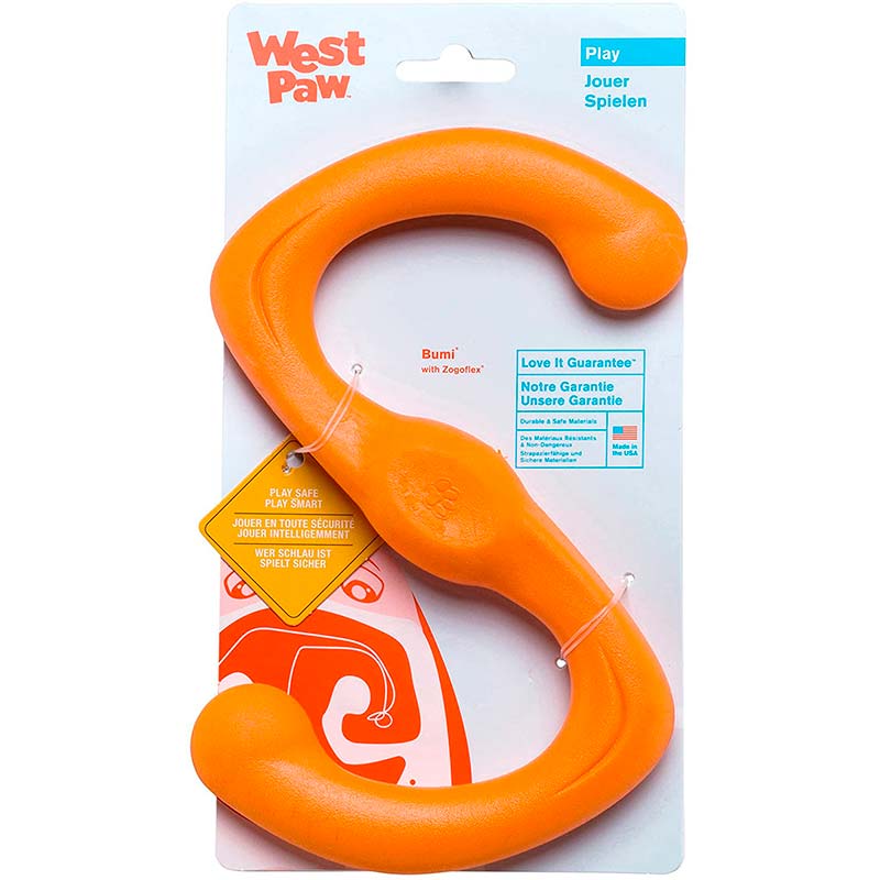 West Paw Bumi Tug Toy - Игрушка Вест Пав Буми, S-образная, оранжевая, 21 см