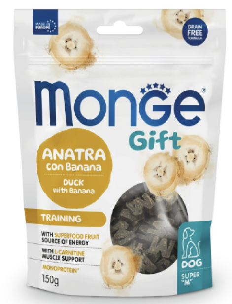Смаколики Monge Gift Dog Training для собак качка з бананом 150г