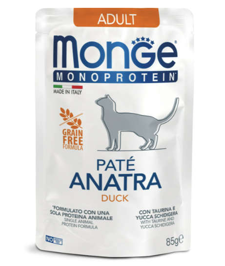 Вологий корм Monge Cat Monoprotein Adult для котів з качкою 85г