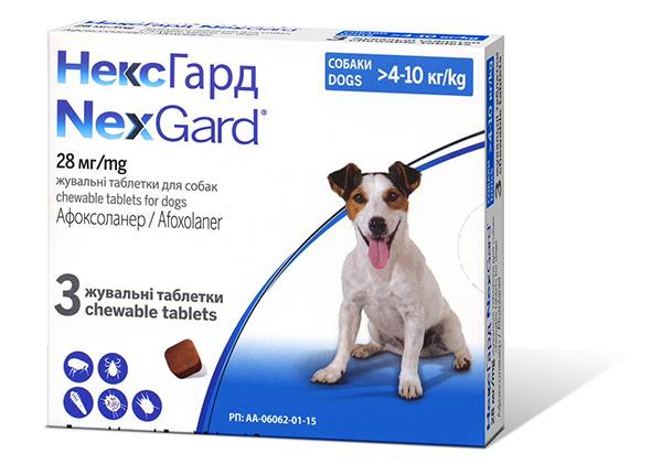 Таблетки Boehringer Ingelheim NexGard для собак НексГард проти бліх та кліщів на вагу 4-10кг, 1 табл