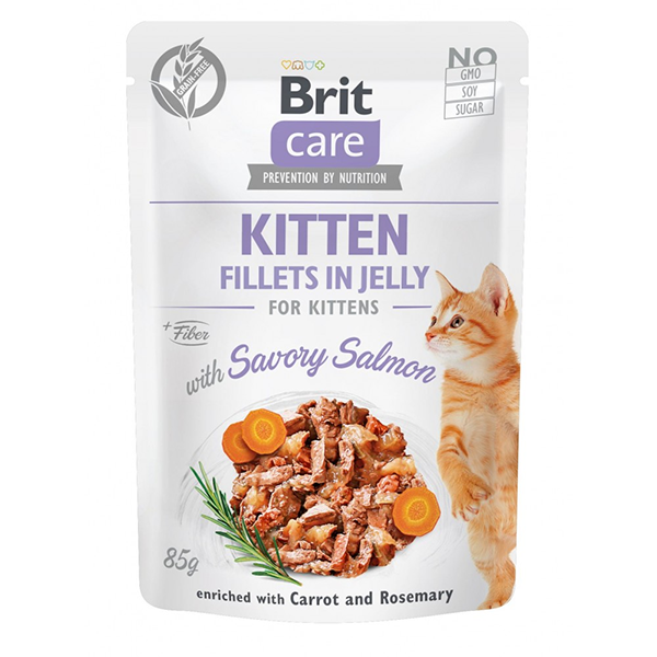 Вологий корм Brit Care Kitten Pouch Fillets Salmon in Jelly для кошенят філе з лососем в желе 85г