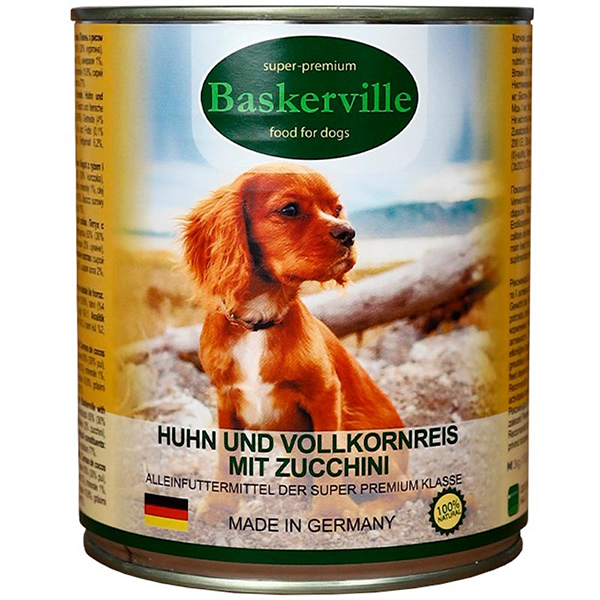 Вологий корм Baskerville для собак з півнем, рисом та цукіні 800 г