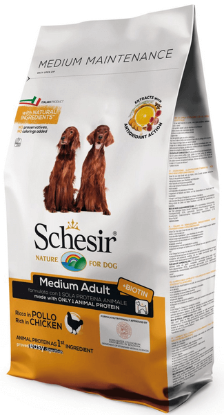 Сухий корм Schesir Dog Medium Adult Chicken Шезір для собак середніх порід 12кг Знижка 40% термін придатності до 10.11.2022р
