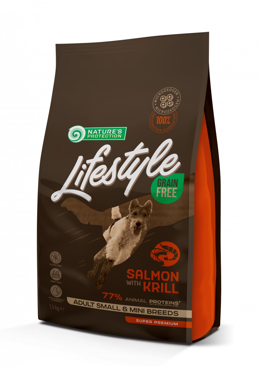 Сухий корм Natures Protection Lifestyle Grain Free Adult Small & Mini Breeds Salmon with Krill для собак малих порід з лососем та крилем 1,5 кг