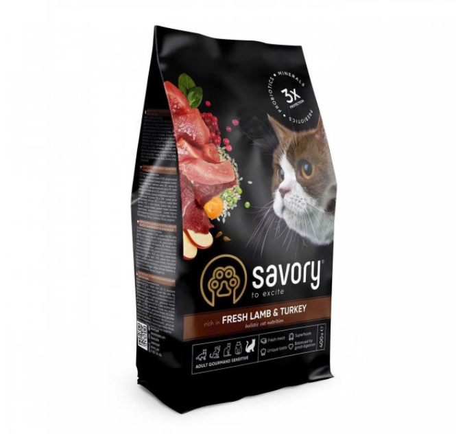 Сухий корм Savory Adult Cat Sensitive Digestion Fresh Lamb & Turkey для котів з чутливим травленням 400г