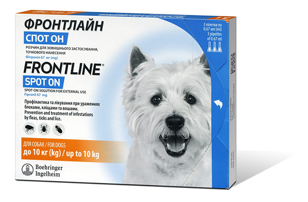 Краплі Boehringer Ingelheim FrontLine Spot On для собак Фронтлайн Спот Он від бліх та кліщів на вагу 2-10 кг 1піпетка
