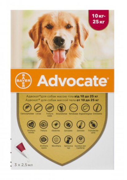 Bayer Advocate - краплі Баєр Адвокат для собак та цуценят на вагу 10-25 кг, 1 піпетка