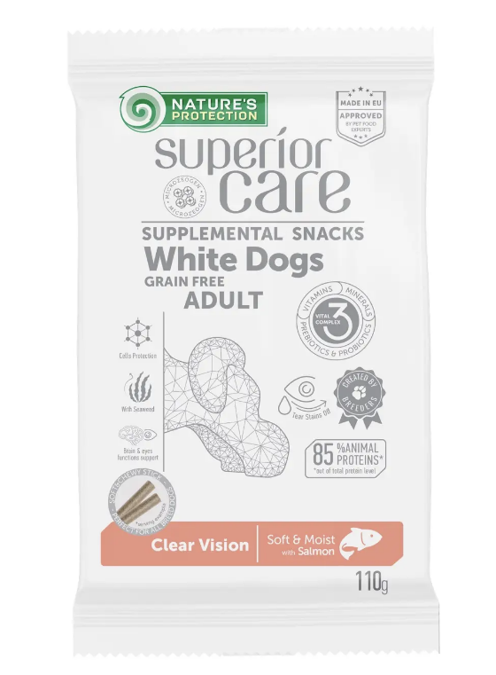 Ласощі Natures Protection Superior Care White Dogs Clear Vision для собак з білою шерстю з лососем 110г