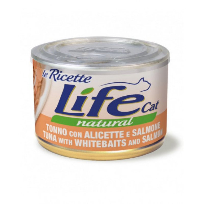 Влажный корм LifeCat Le Ricette Tuna with Whitebaits and Salmon для кошек тунец с анчоусами и лососем 150г