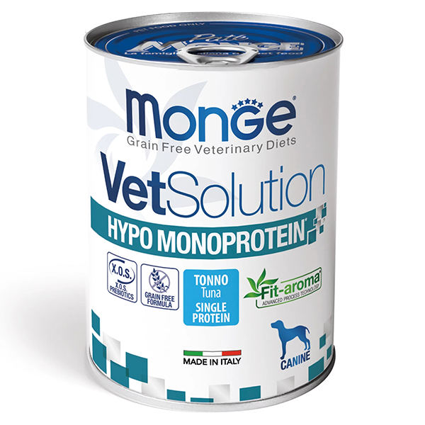 Влажный корм Monge Dog VetSolution Hypo Tuna для собак лечебная диета при пищевой непереносимости из тунца 400г