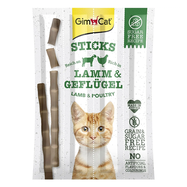 Ласощі GimCat для котів беззернові палички з ягням та куркою 4шт по 5г