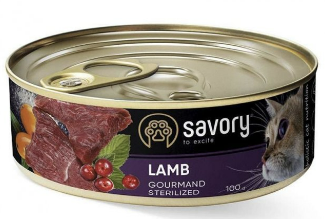 Вологий корм Savory Adult Sterilized cat Lamb для котів 100г