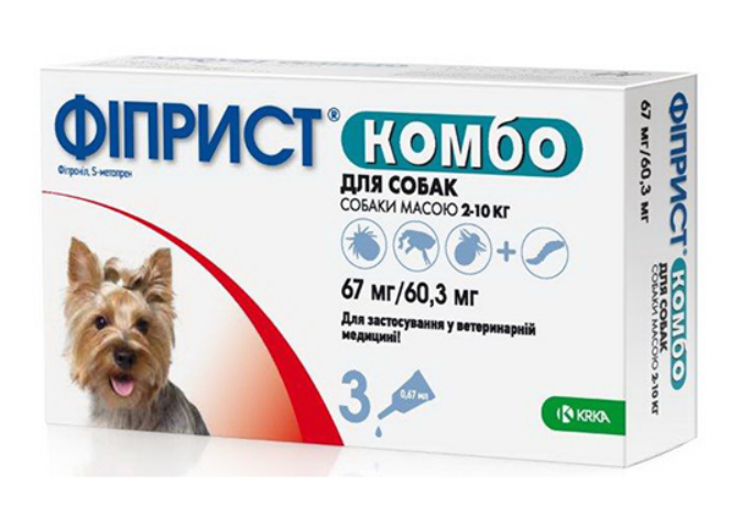 KRKA Fiprist Combo - капли от клещей Фиприст Комбо для собак 0,67 мл на вес 2-10 кг, 1 пипетка