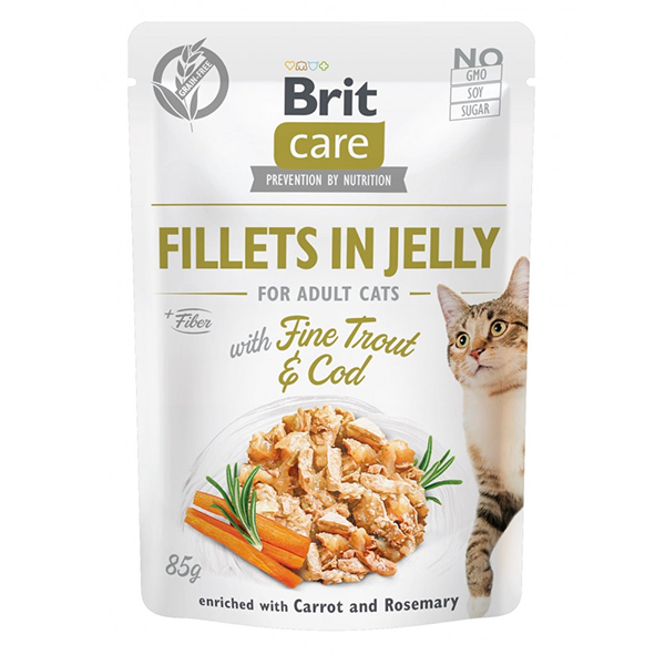 Влажный корм Brit Care Cat Pouch Fillets in Jelly для кошек филе с треской и форелью в желе 85г