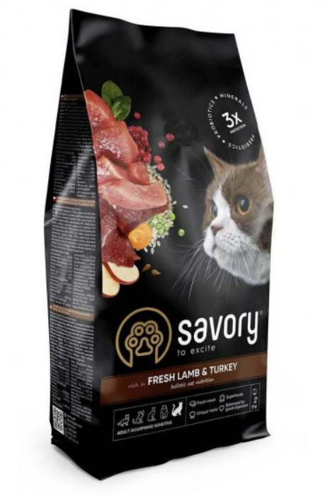 Сухий корм Savory Adult Cat Sensitive Digestion Fresh Lamb & Turkey для котів з чутливим травленням 2кг