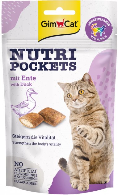 Ласощі GimCat Nutri Pockets Duck & Multivitamin для котів подушечки з качкою та вітамінами 60г
