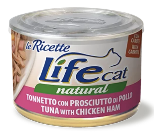 Влажный корм LifeCat Le Ricette Tuna with Chicken Ham для кошек тунец с куриной ветчиной 150г