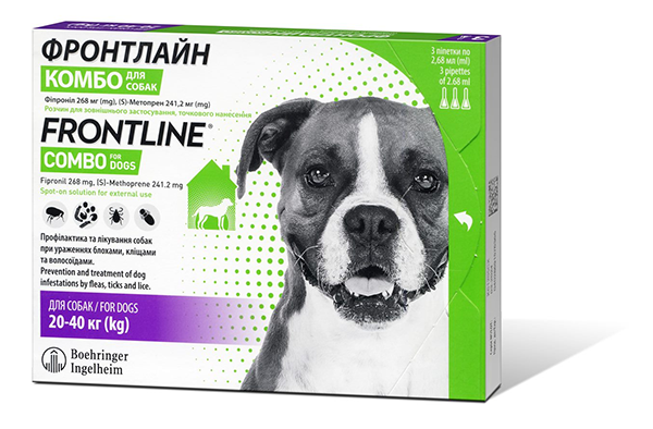 Краплі Boehringer Ingelheim FrontLine Combo для собак захист від бліх та кліщів Фронтлайн Комбо на вагу 20-40 кг 1піпетка