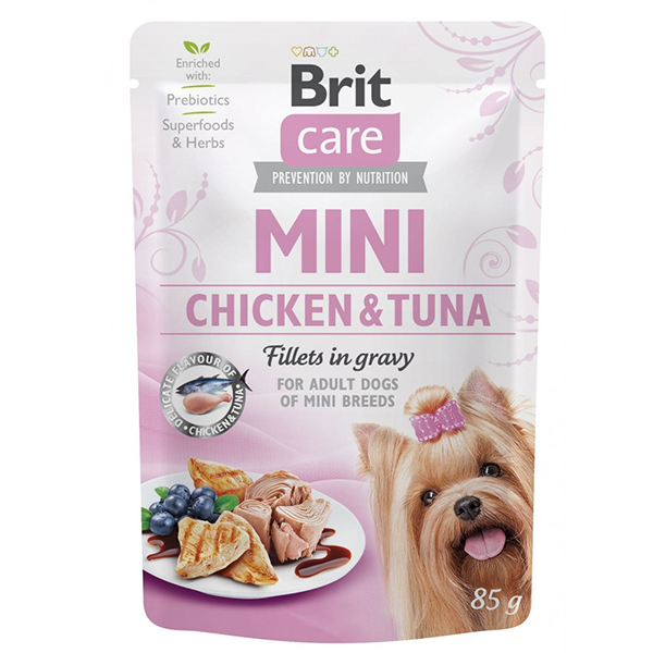 Вологий корм Brit Care Dog Mini Fillets Chicken and Tuna in Gravy для собак міні порід філе курки з тунцем в соусі 85г