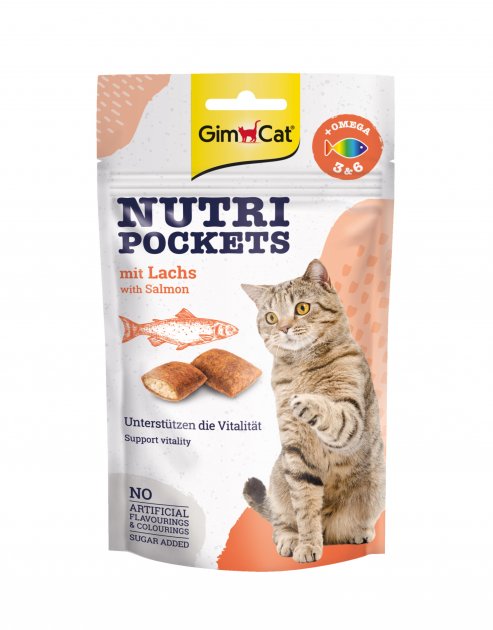 GimCat Nutri Pockets Salmon & Omega 3+6 - лакомство Джим кет с лососем и жирными кислотами для кошек 60 г