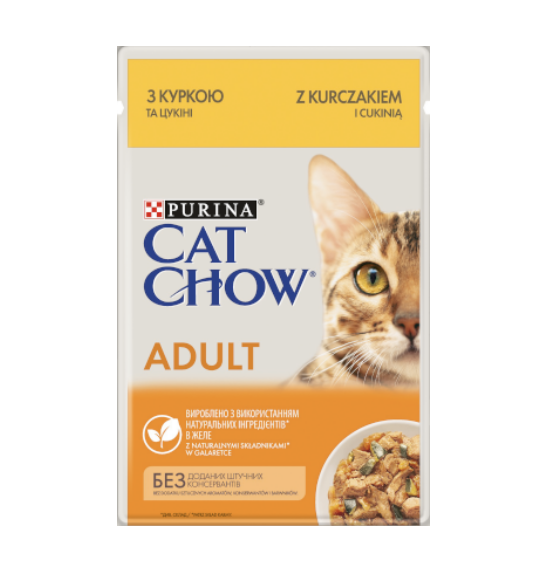 Вологий корм Cat Chow для котів з куркою та цукіні в желе 85г