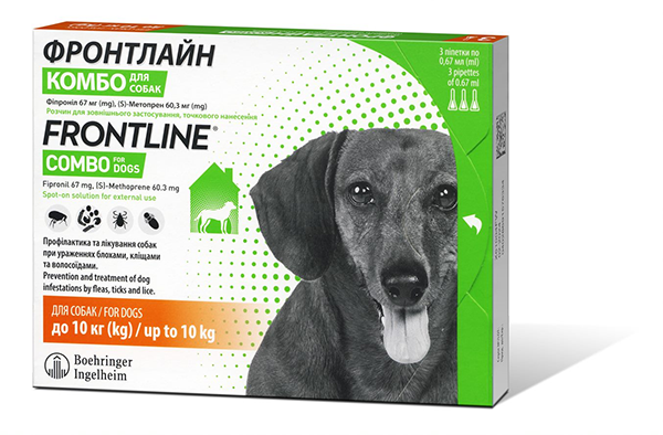 Краплі Boehringer Ingelheim FrontLine Combo для собак захист від бліх та кліщів Фронтлайн Комбо на вагу 2-10кг 1піпетка