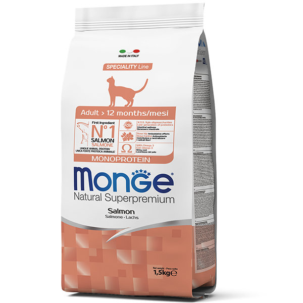 Сухой корм Monge Cat Monoprotein Adult для кошек с лососем 1,5кг