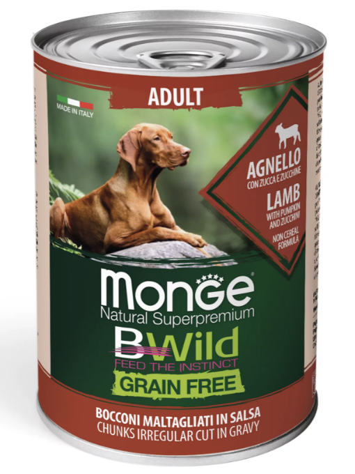Вологий корм Monge Dog BWild для собак ягня, гарбуз, цукіні 400г
