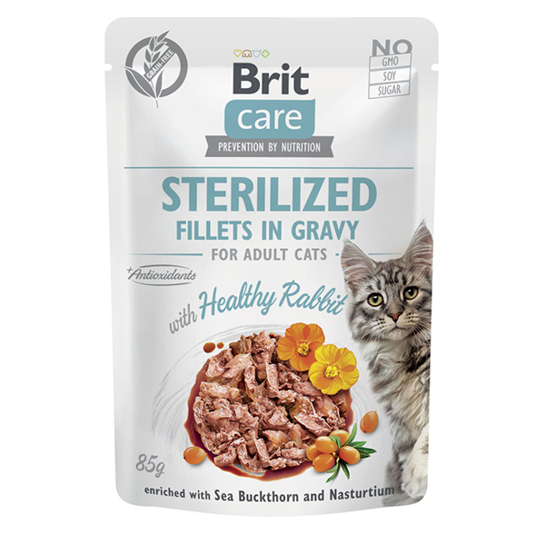 Влажный корм Brit Care Cat Sterilized Pouch Fillets Rabbit in Gravy для кошек стерилизованных филе с кроликом в соусе