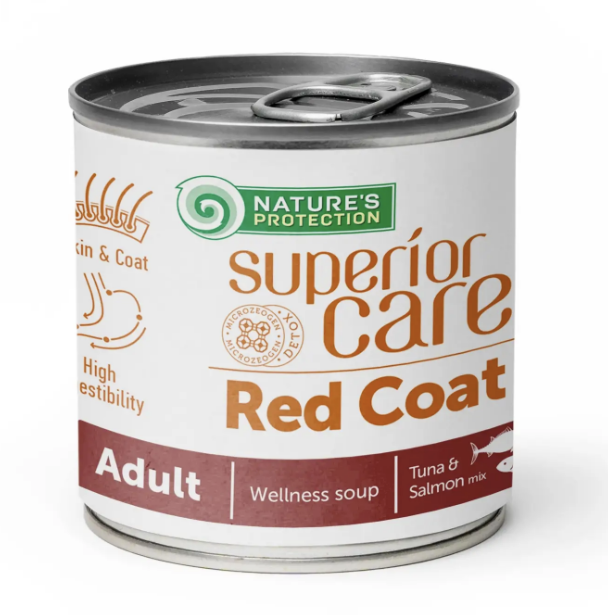 Вологий корм Natures Protection Superior Care Red Coat All Breeds Adult Salmon and Tuna суп для собак з рудою шерстю з лососем та тунцем 140мл