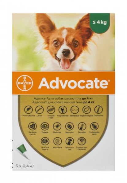 Bayer Advocate - краплі Баєр Адвокат для собак та цуценят на вагу до 4 кг, 1 піпетка