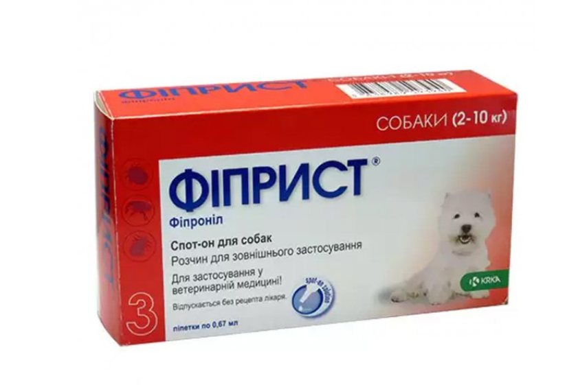 KRKA Fiprist - капли Фиприст для собак от блох и клещей 0,67 мл на вес 2-10 кг, 1 пипетка