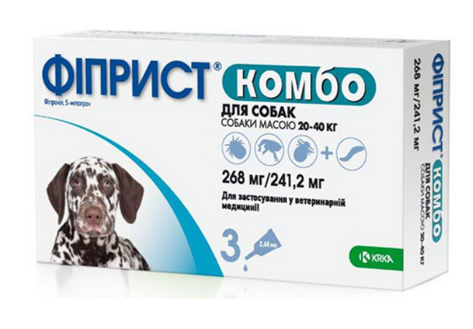 KRKA Fiprist Combo - капли от клещей Фиприст Комбо для собак 2,68 мл на вес 20-40 кг, 1 пипетка