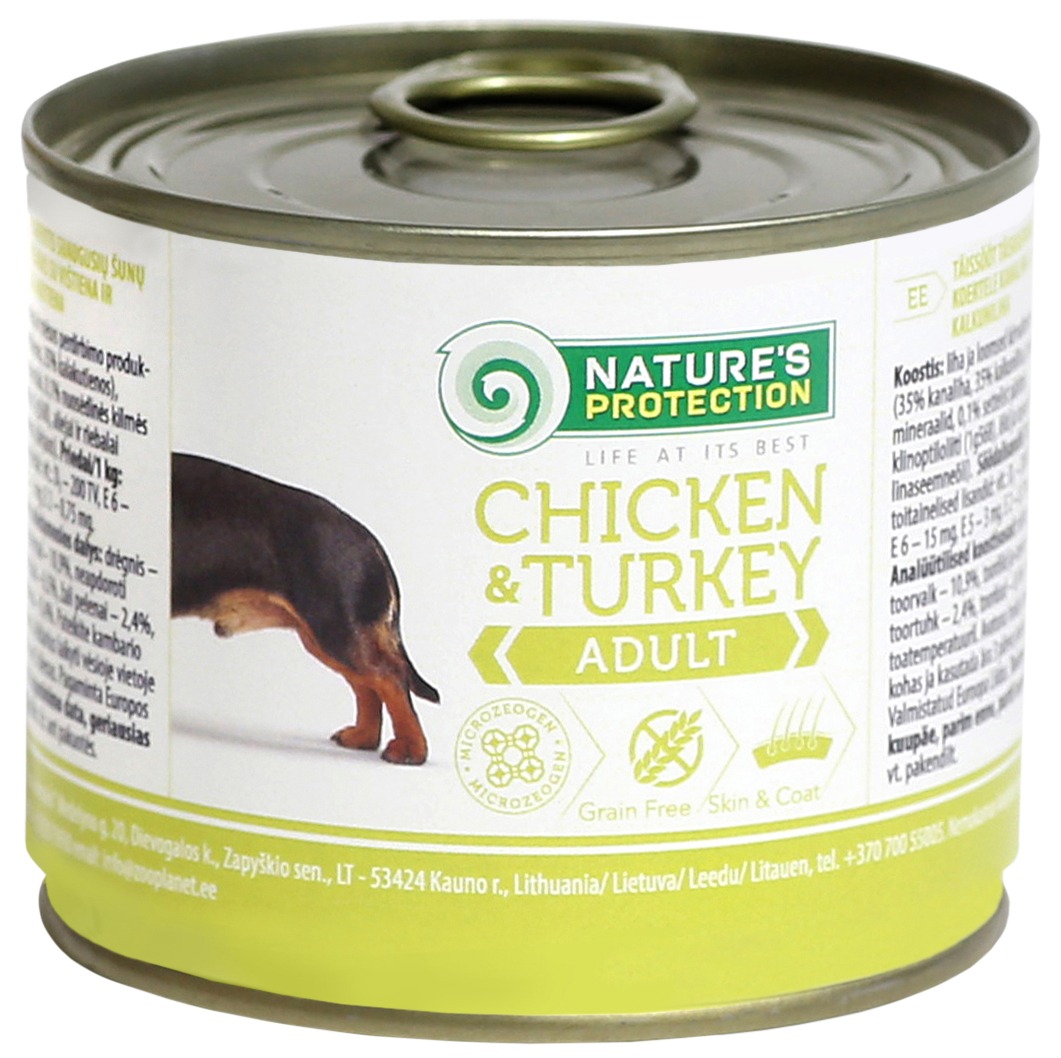 Natures Protection Adult Chicken & Turkey - консервы Нейчерс Протекшн с курицей и индейкой для взрослых собак, 200 г