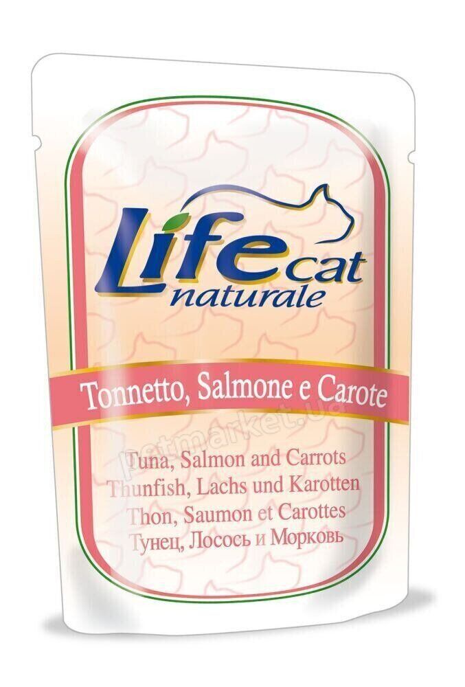 LifeCat Tuna with salmon and carrots - ЛайфКэт Тунец с лососем и морковью - Дополнительный влажный корм для кошек, 70 г пауч