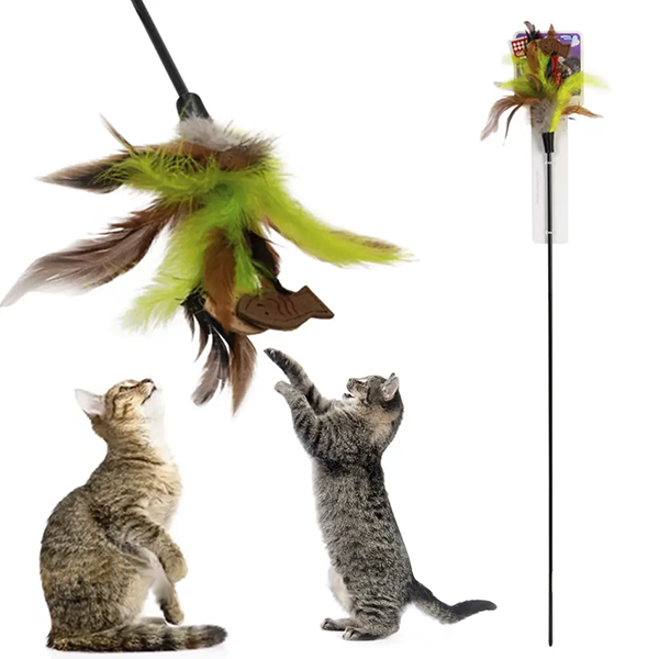Игрушка GiGwi Teaser для кошек дразнилка с перьями и рыбкой на стеке 75см