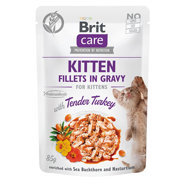 Влажный корм Brit Care Kitten Pouch Fillets Turkey in Gravy для котят филе с индейкой в ​​соусе 85г