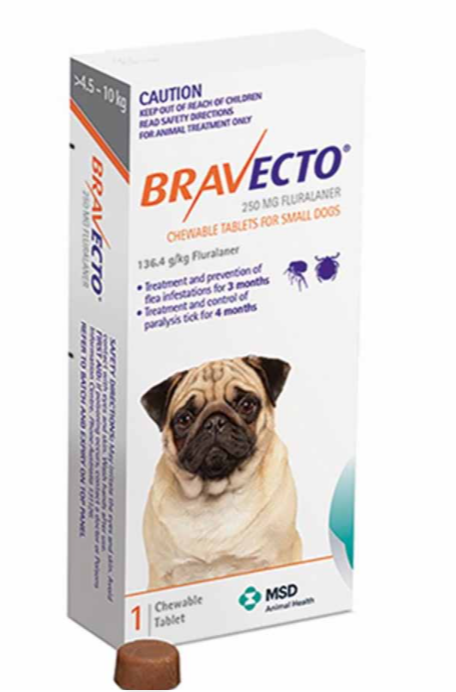 Bravecto - инсектоакарицидные таблетки Бравекто от блох и клещей для собак 1 таб/250 мг