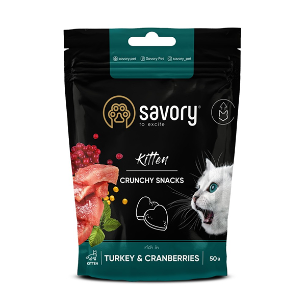 Лакомство Savory Kitten Soft Snacks для котят для здорового роста с индейкой и клюквой 50г