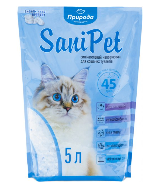 Природа Sani Pet Наполнитель для кошачьего туалета Сани Пэт Силикагелевый впитывающий 2.285 кг (5 л)