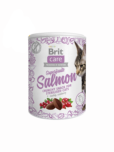 Ласощі Brit Care Cat Snack Superfruits Salmon для котів стерилізованих з лососем та суперфруктами 100г