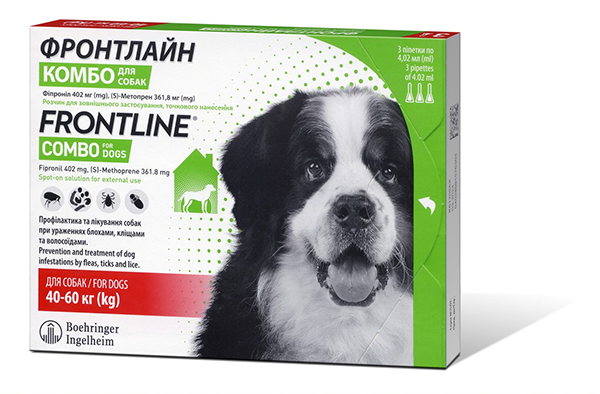 Краплі Boehringer Ingelheim FrontLine Combo для собак захист від бліх та кліщів Фронтлайн Комбо на вагу 40-60 кг 1піпетка