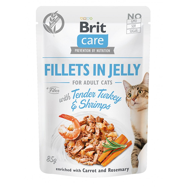 Влажный корм Brit Care Cat Pouch Fillets Turkey and Shrimps in Gravy для кошек филе с индейкой и креветками в соусе 85г