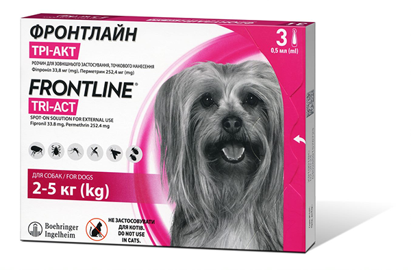 Краплі Boehringer Ingelheim FrontLine Tri-Act для собак Фронтлайн Три-Акт від комах, бліх та кліщів на вагу 2-5кг 1 піпетка