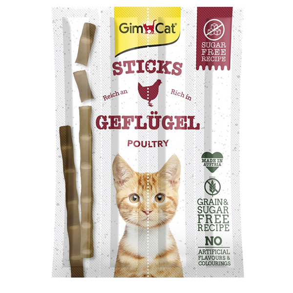 Ласощі GimCat для котів беззернові палички з м'ясом птиці 4шт по 5г