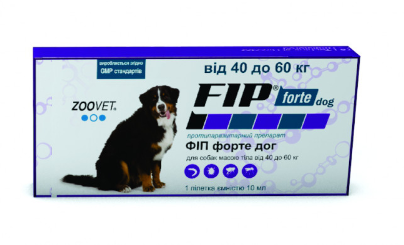 Краплі Zoovet Fip Forte для собак Фіп Форте від бліх та кліщів на вагу 40-60 кг, 1 піпетка