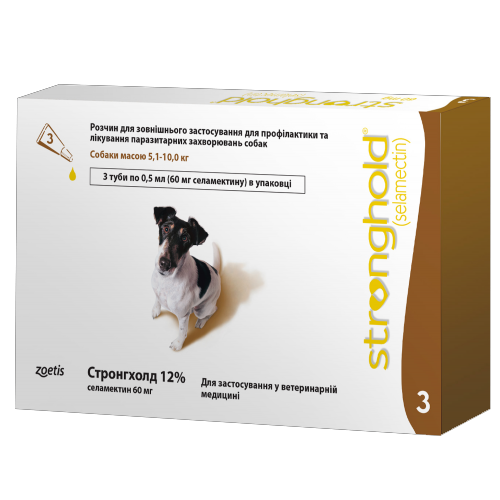 Капли Zoetis Stronghold для собак 60 мг 0,5 мл 12% на вес 5-10 кг, 1 пипетка