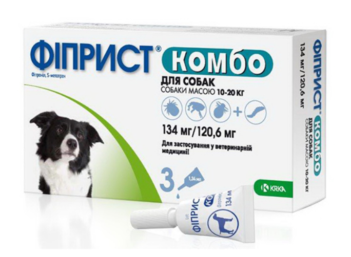 KRKA Fiprist Combo - капли от клещей Фиприст Комбо для собак 1,34 мл на вес 10-20 кг, 1 пипетка