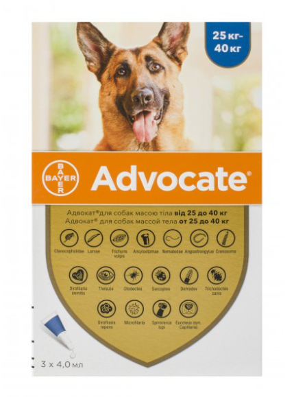 Bayer Advocate - краплі Баєр Адвокат для собак та цуценят на вагу 25-40 кг, 1 піпетка