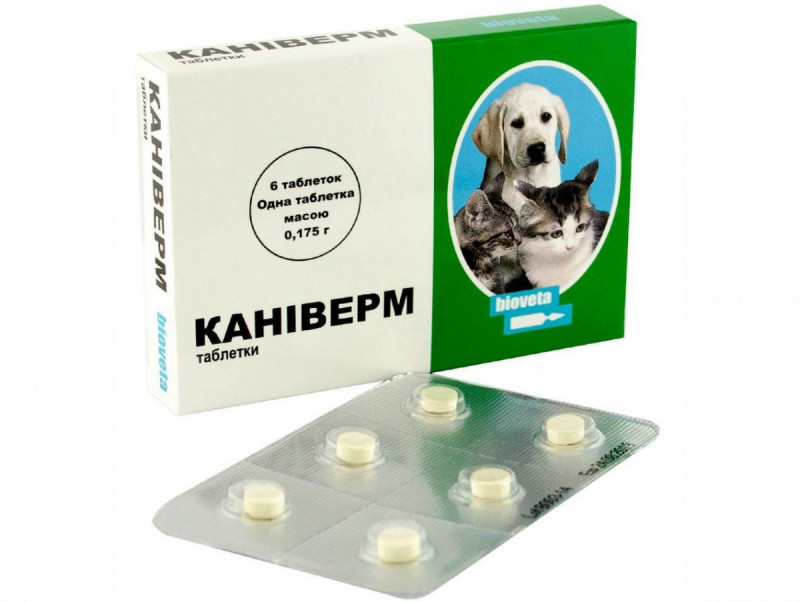 Таблетки Bioveta Caniverm для котів, цуценят та собак дрібних порід Біовета Каніверм 0,175 г на вагу 2 кг, 1 табл.